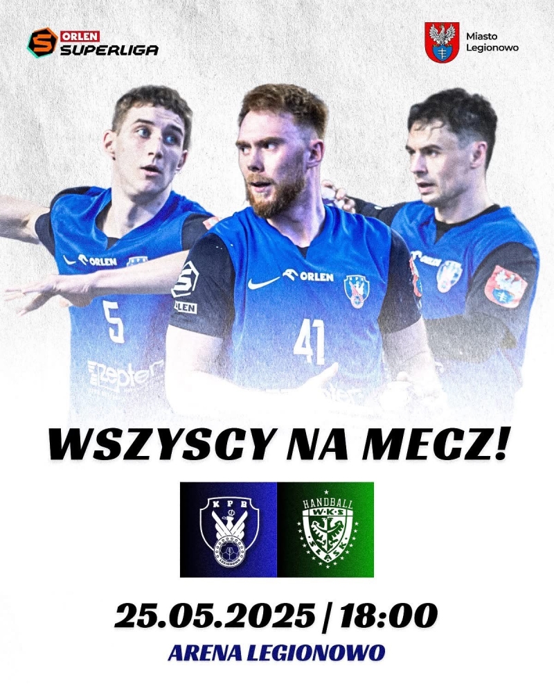 biały plakat z zawodnikami i z herbami klubów