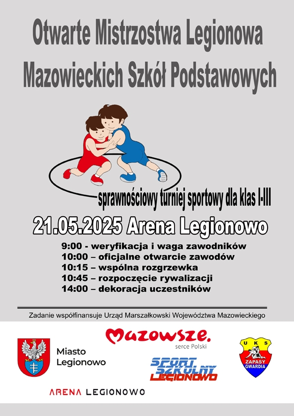 plakat w szarym kolorze z zawodnikami zapasów