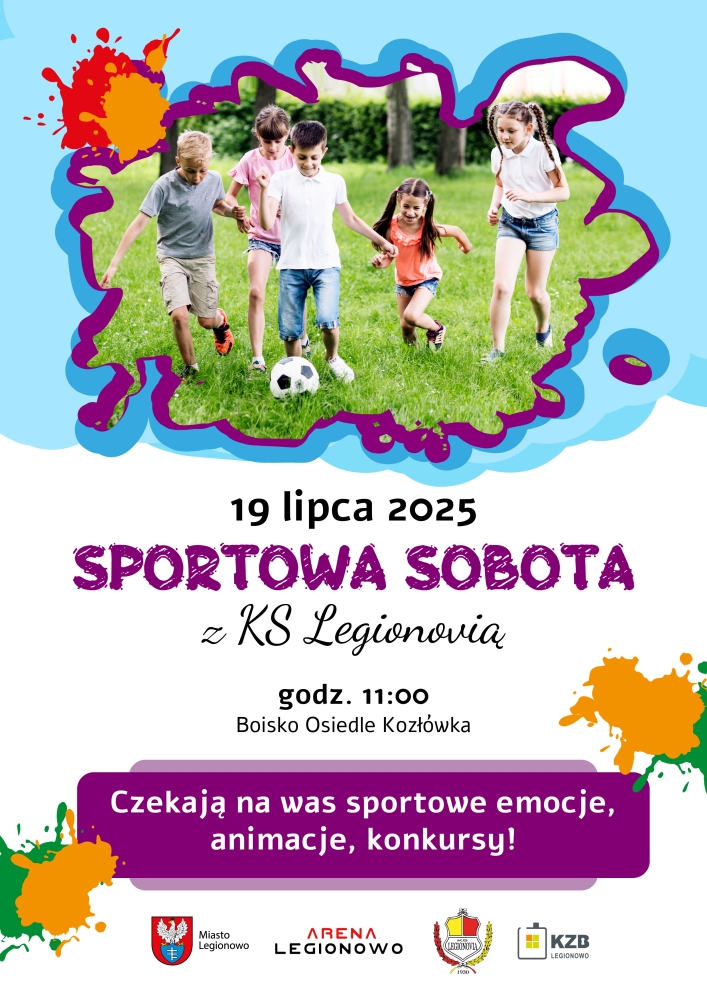 kolorowy plakat z dziećmi grającymi w piłkę