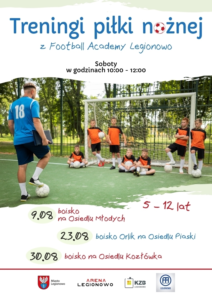 plakat informacyjny ze zdjęciem boiska  terenra i piłkarzy
