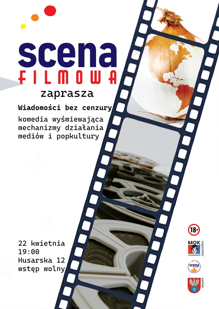 plakat na białym tle taśma filmowa  i opis wydarzenia