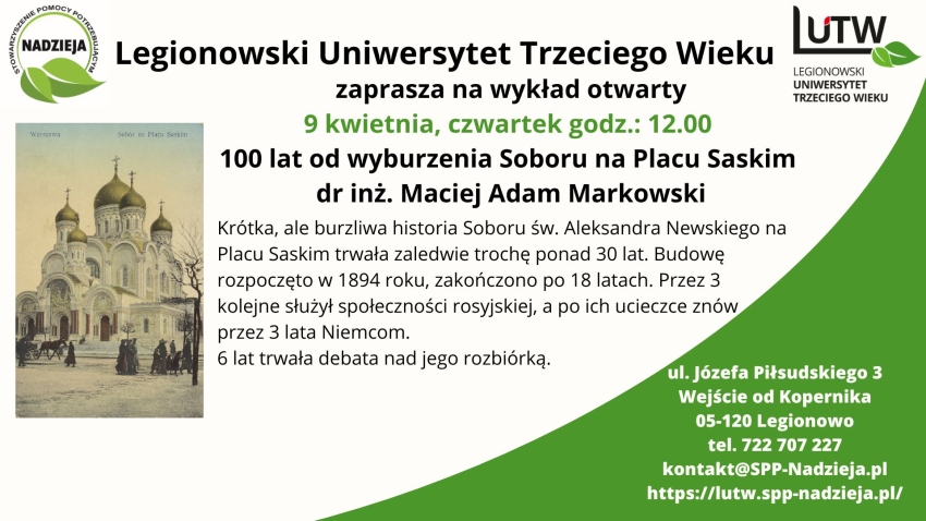 Plakat biało zielone tło i opis wydarzenia