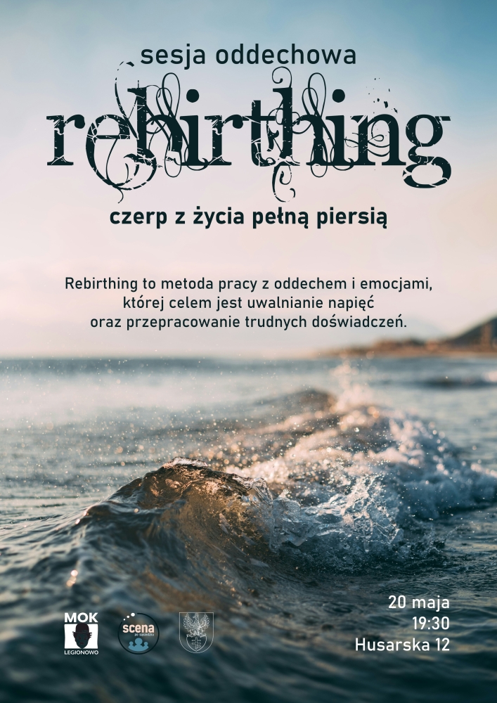 plakat w tle niebieskie morze o niebo , na dole fala morska a na górze opis wydarzenia