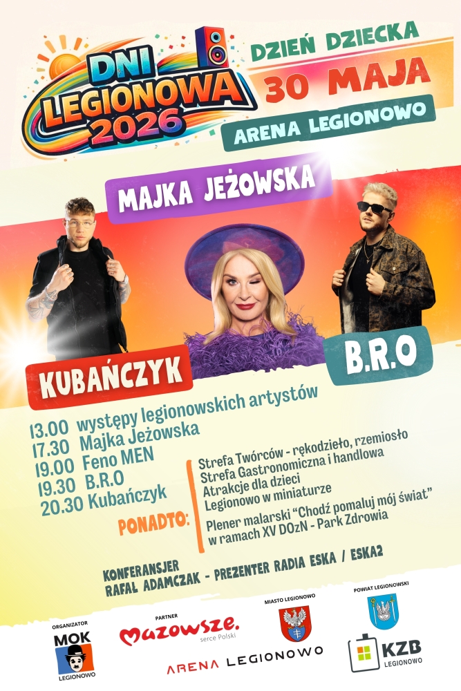 plakat w kolorach pomarańczy, na środku zdjęcia artystów, na górze opis wydarzenia