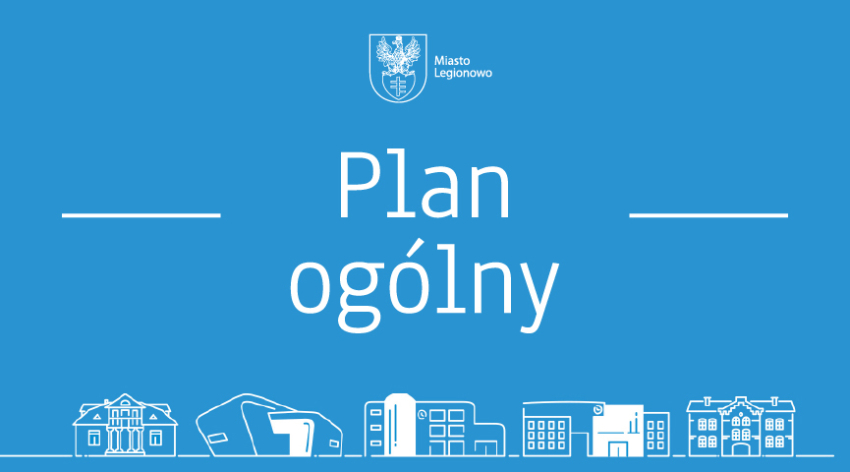 niebieskie tło, białe napisy plan ogólny