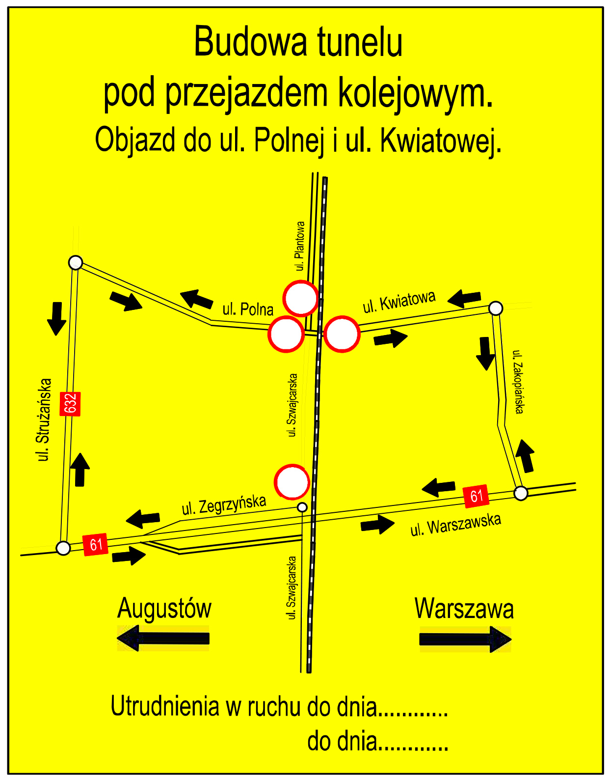 Mapa z oznaczeniem objazdu