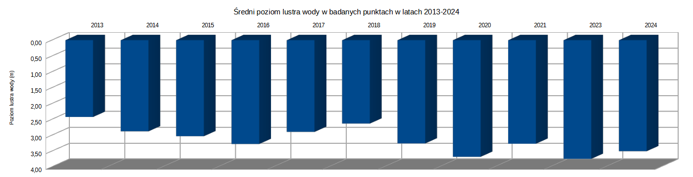 Średni poziom lustra w badanych punktach w latach 2013-2024