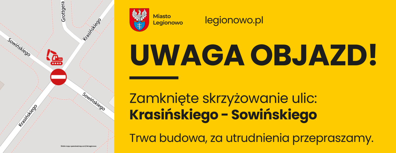 informacja o objeździe z mapką