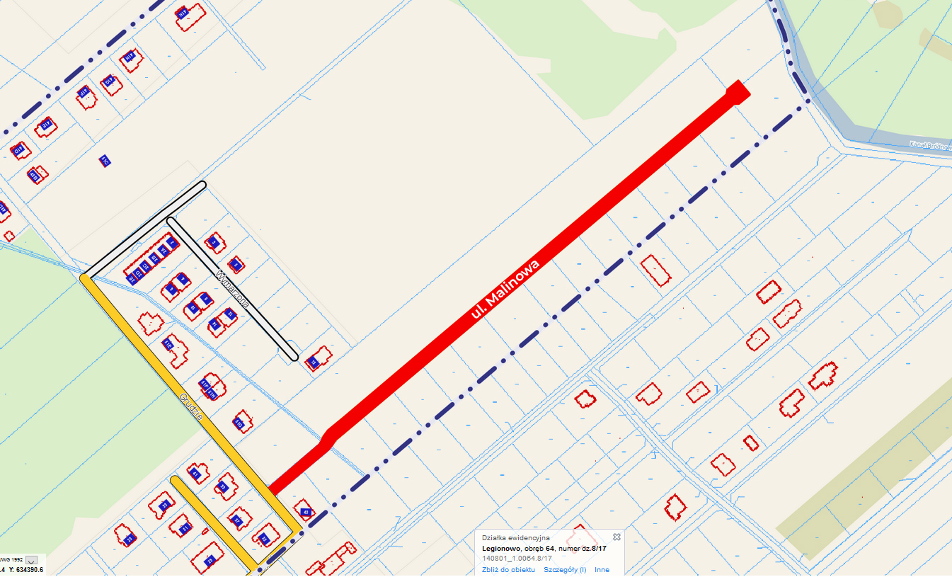 mapa prezentująca teren mający stać się ulicą Malinową