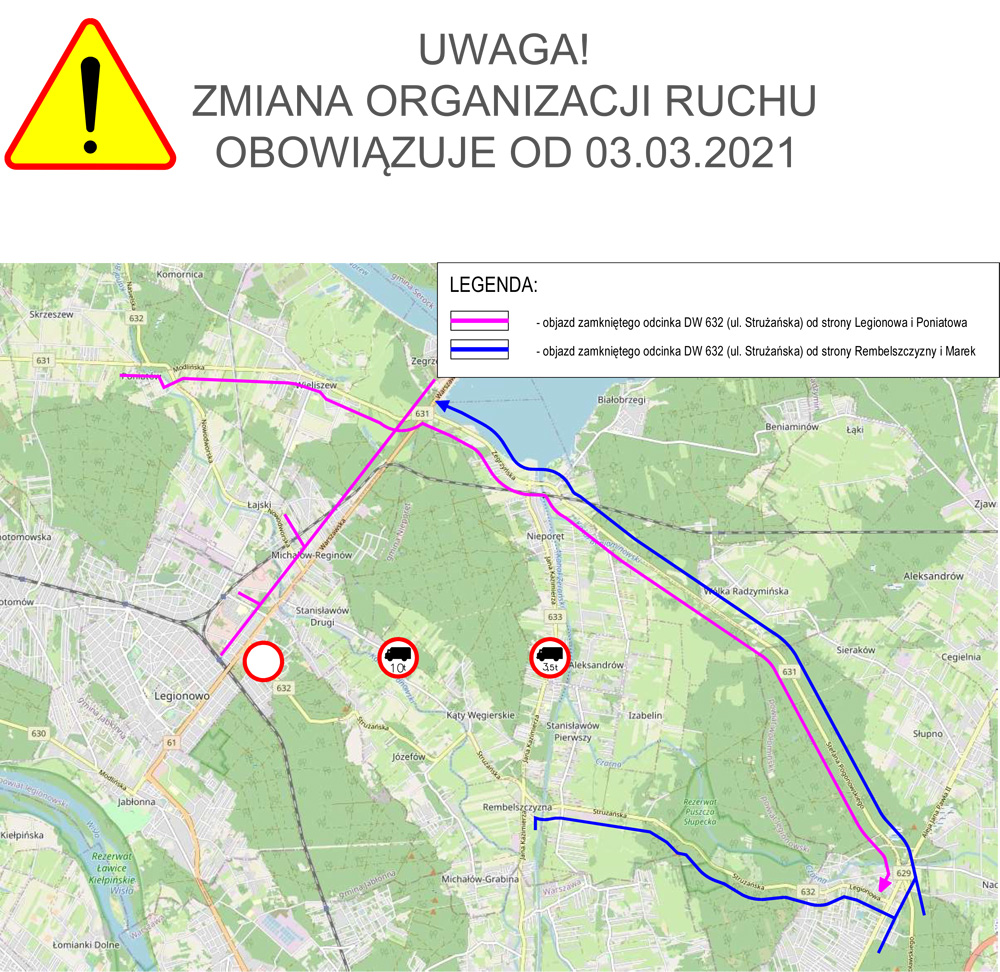 Schemat - mapa proponowanych objazdów