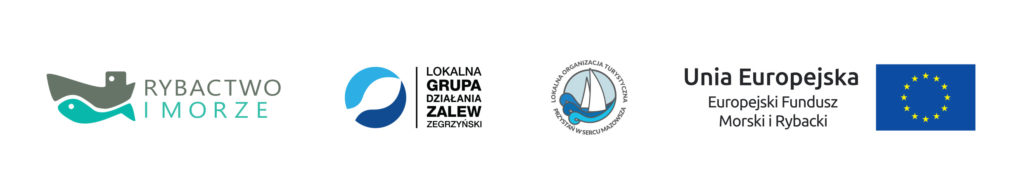 Logotypy: Rybactwo i morze, LGD Zalew Zegrzyński, UE Europejski Fundusz Morski i Rybacki