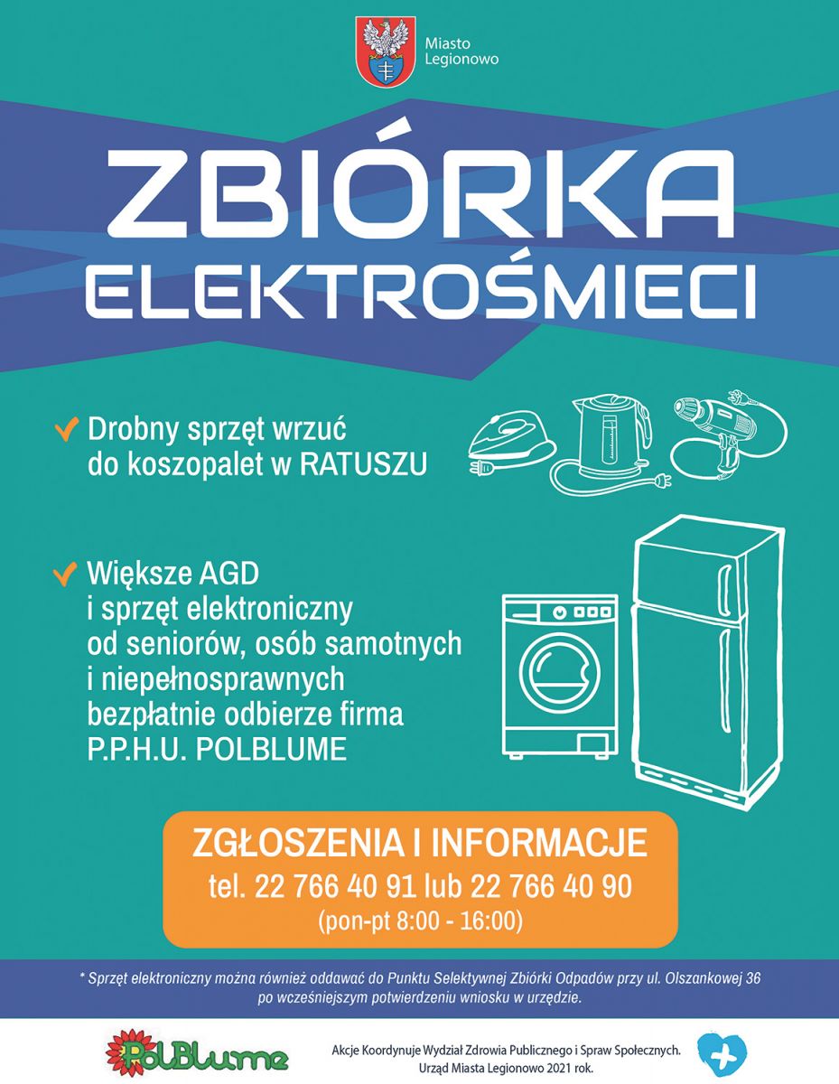Plakat informujący o zbiróce elektrośmieci w Legionowie