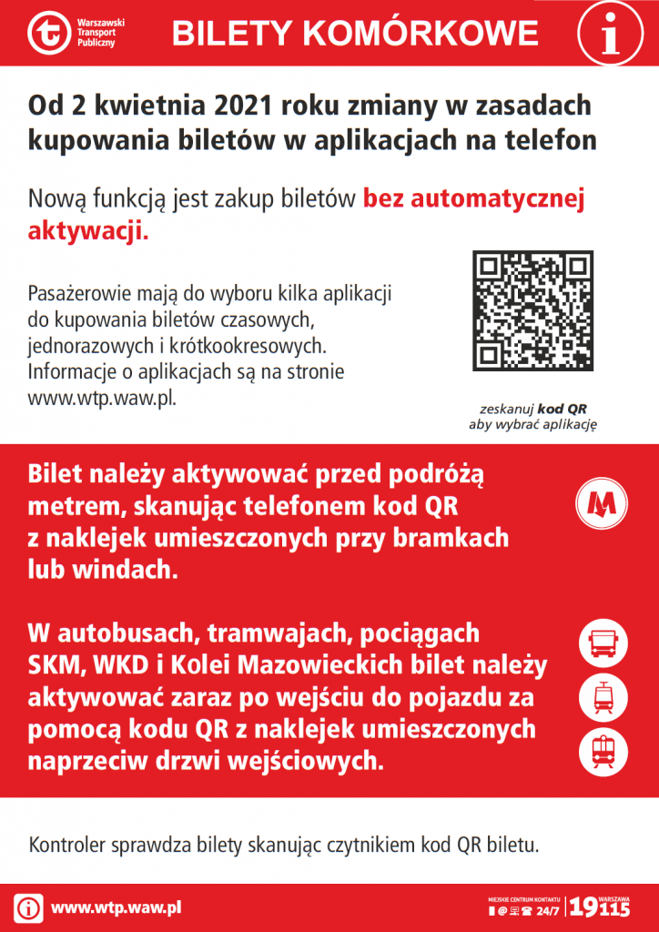 Plakat informujący o kasowaniu biletów mobilnych