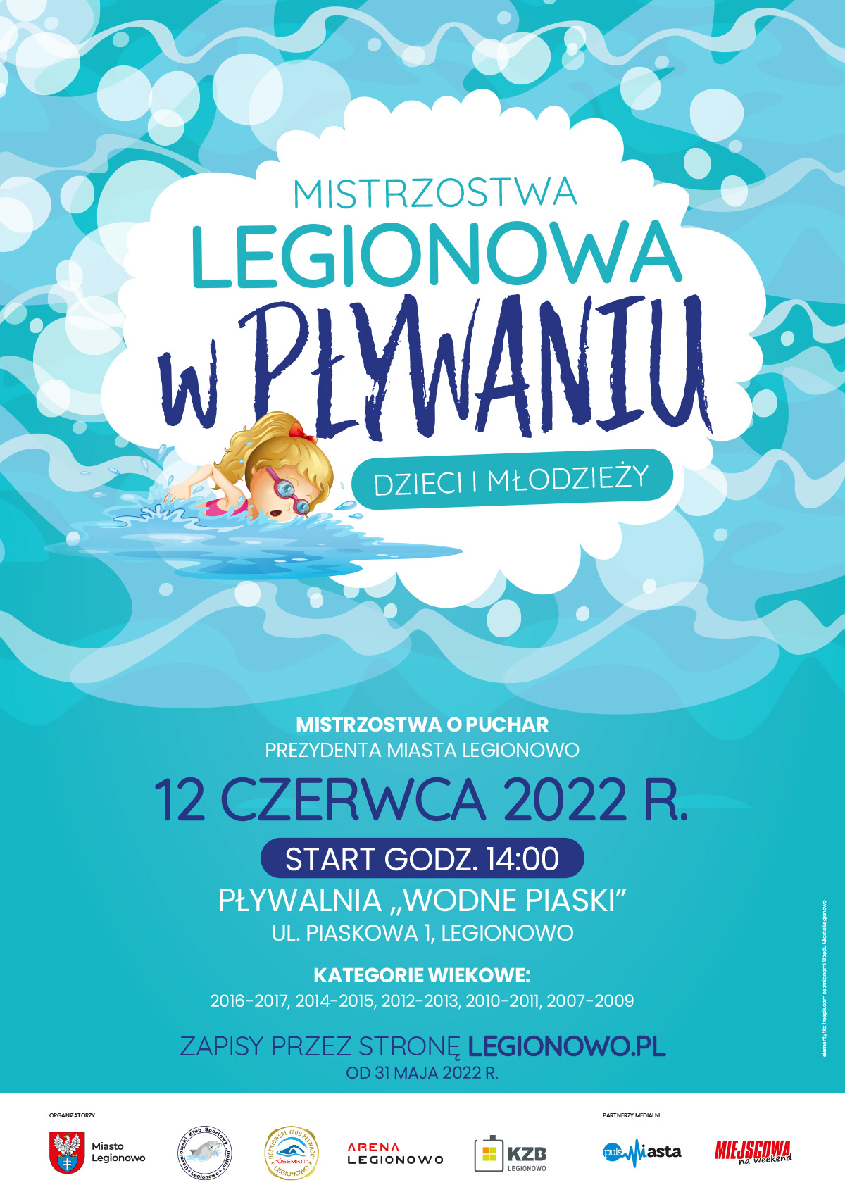 Plakat promocyjny - Mistrzostwa Legionowa w Pływaniu