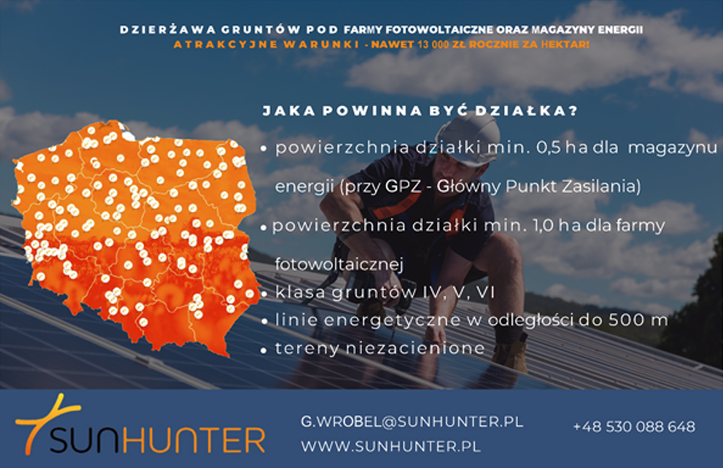 Ogłoszenie - oferta dzierżawy gruntów pod farmy fotowoltaiczne